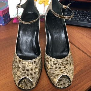 Jill Sander Python print open toe pumps